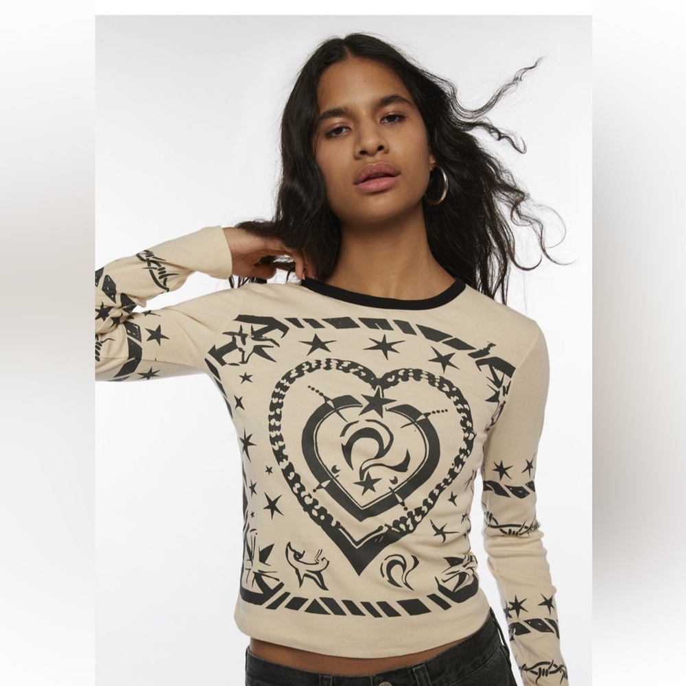 NWOT Urban Outfitters Heart Tattoo Long Sleeve Ringer Tee